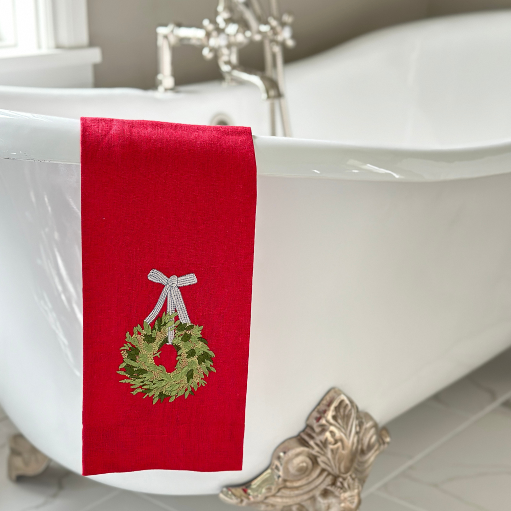 Christmas Wreath Linen Hand Towel