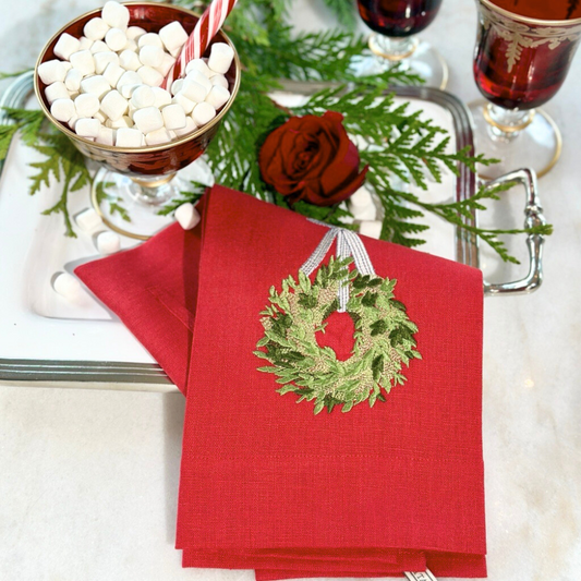 Christmas Wreath Linen Hand Towel