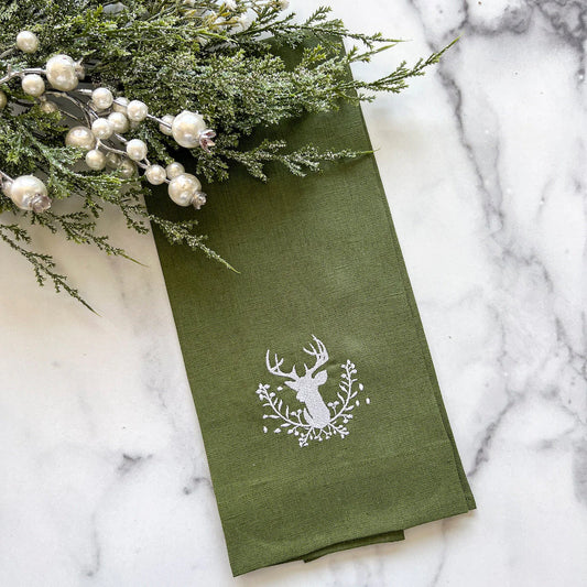 Winter Deer Linen Hand Towel