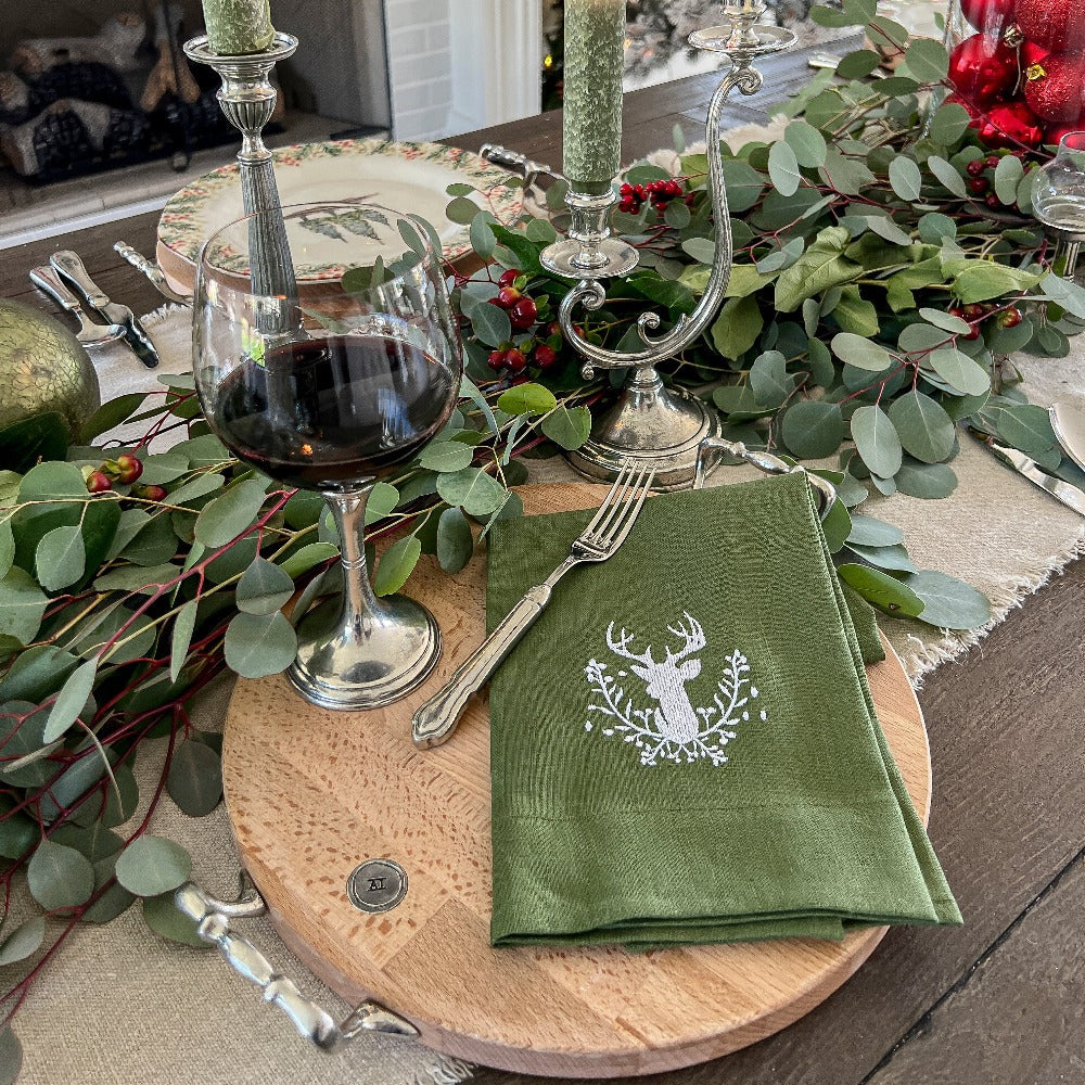 Winter Deer Linen Hand Towel