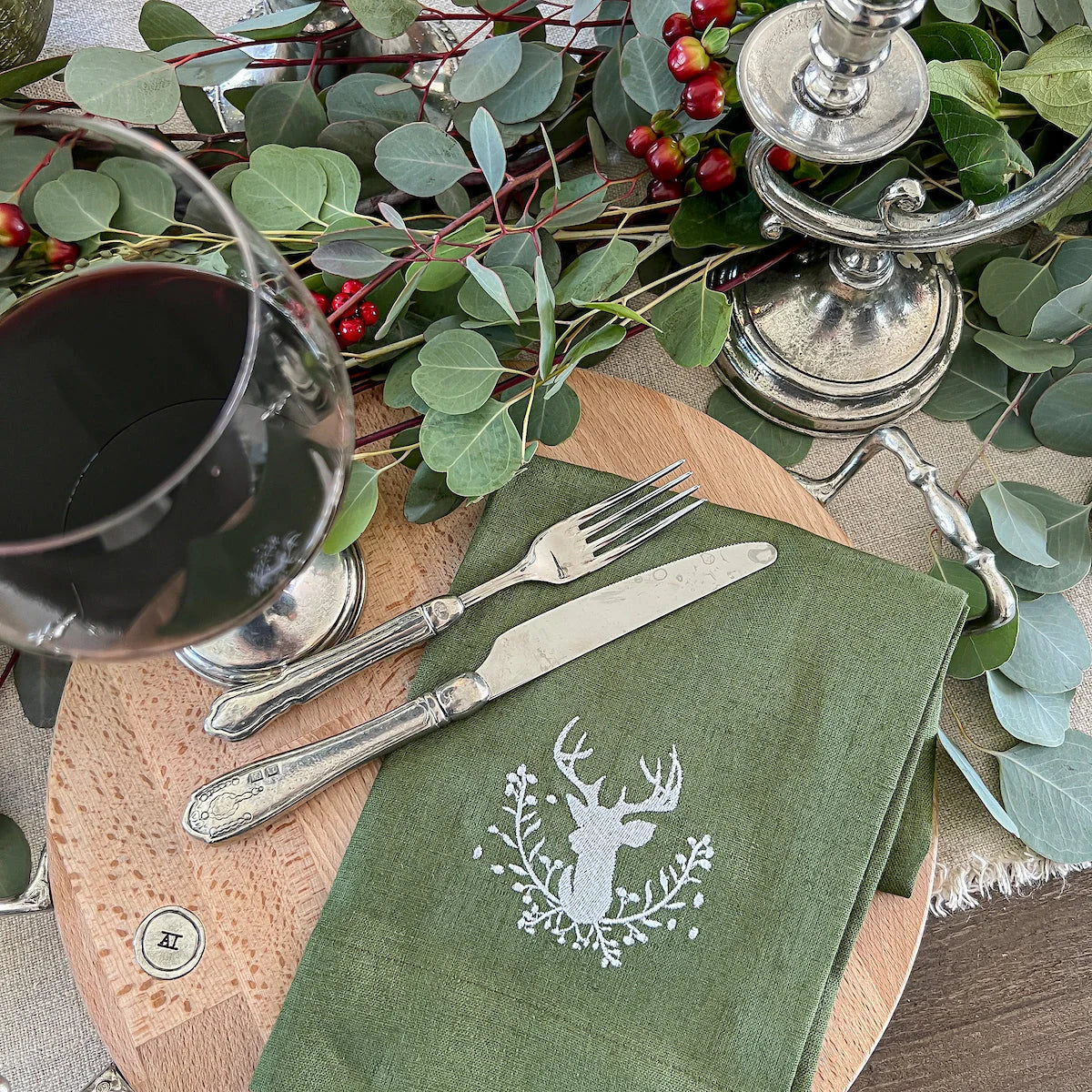 Winter Deer Linen Hand Towel
