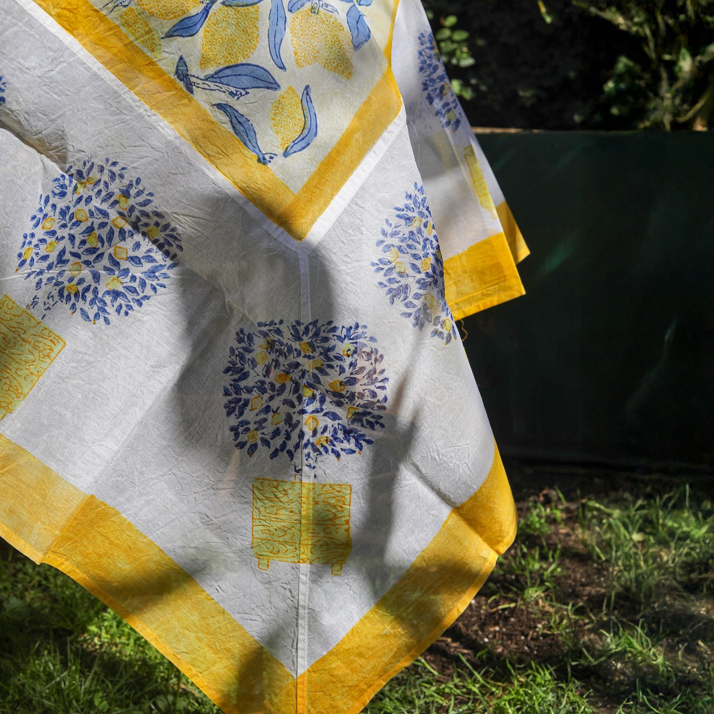 Lemon Blue and Yellow Organza