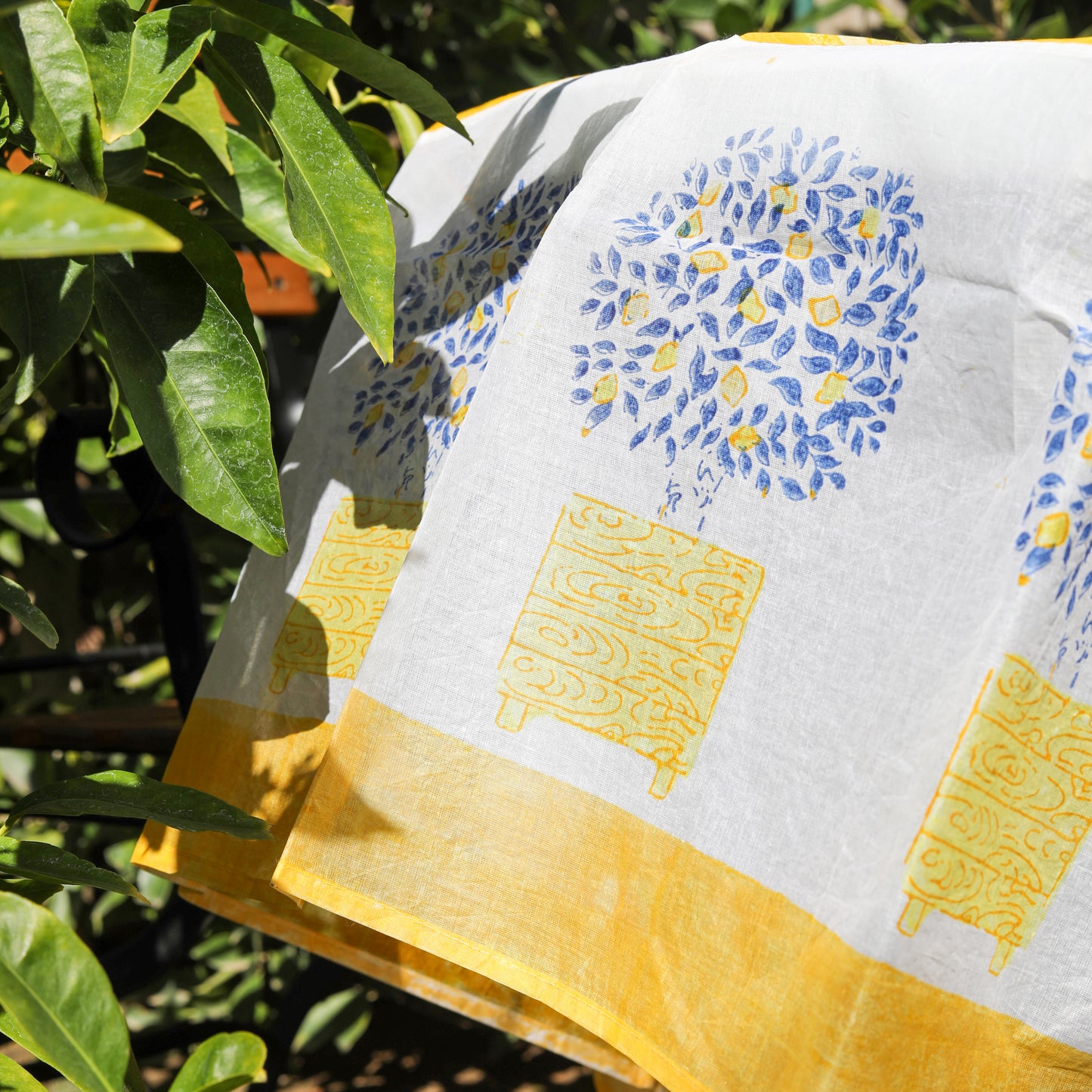Lemon Blue and Yellow Organza