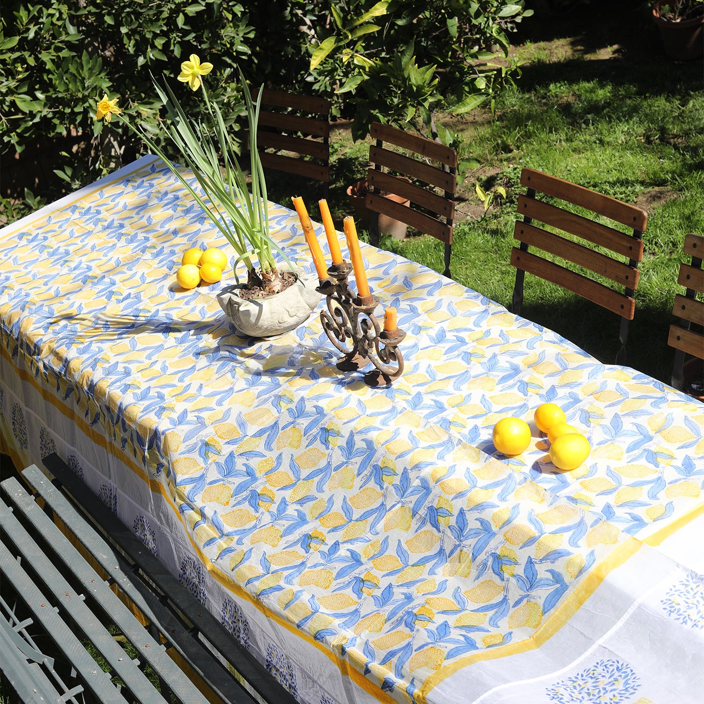 Lemon Blue and Yellow Organza