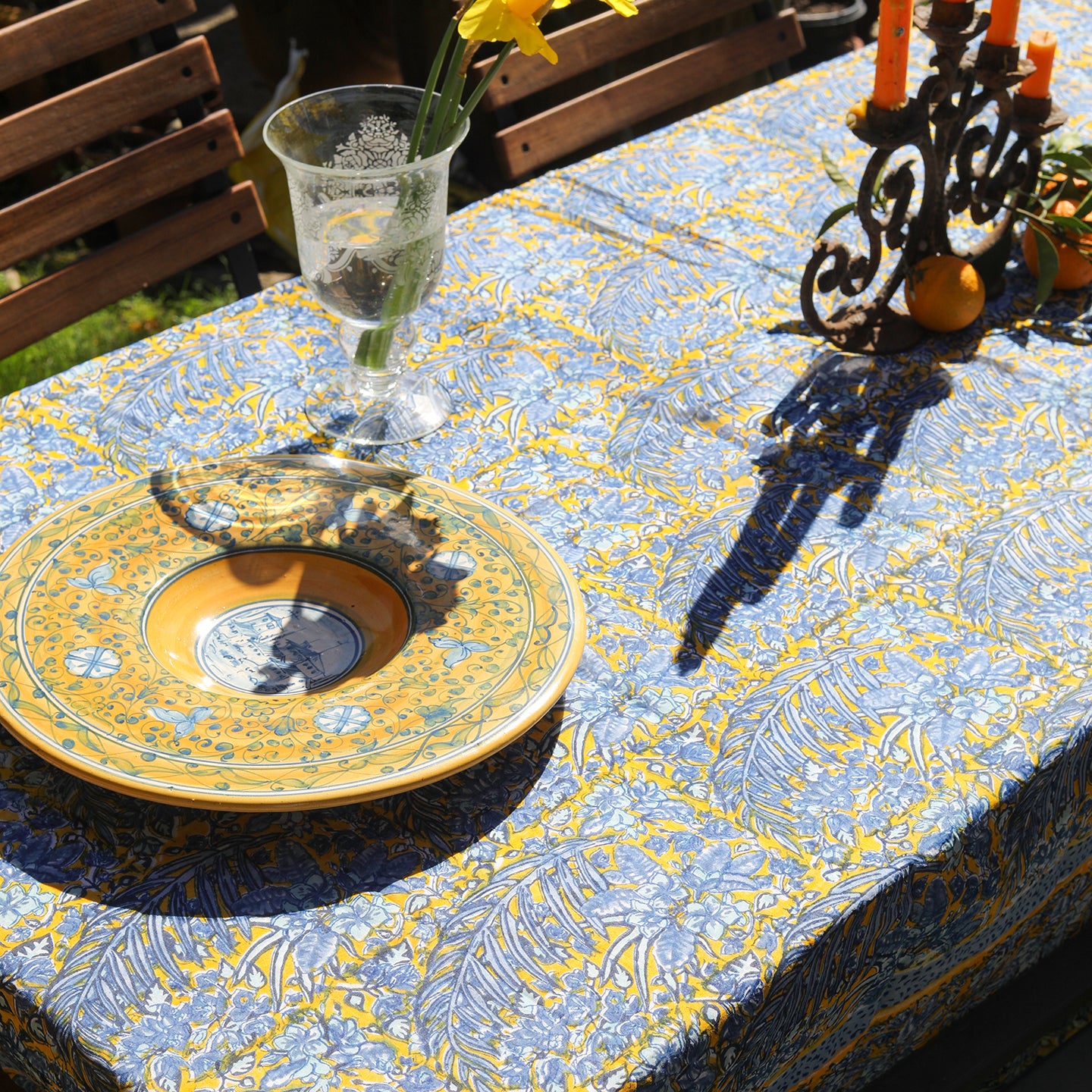 Bougainvilliea Yellow and Blue Organza