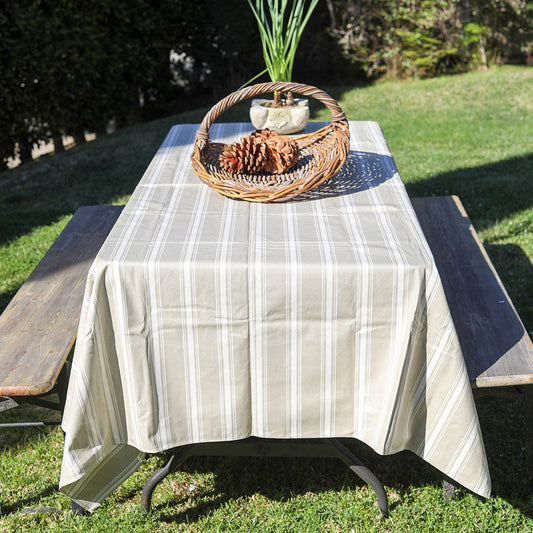 Beige and White Farmhouse Stripes Coated