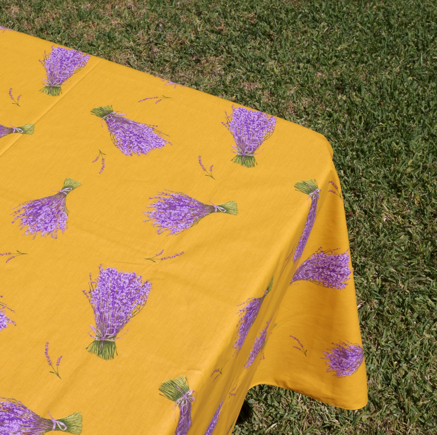 Lavender Sprigs on Yellow Coated
