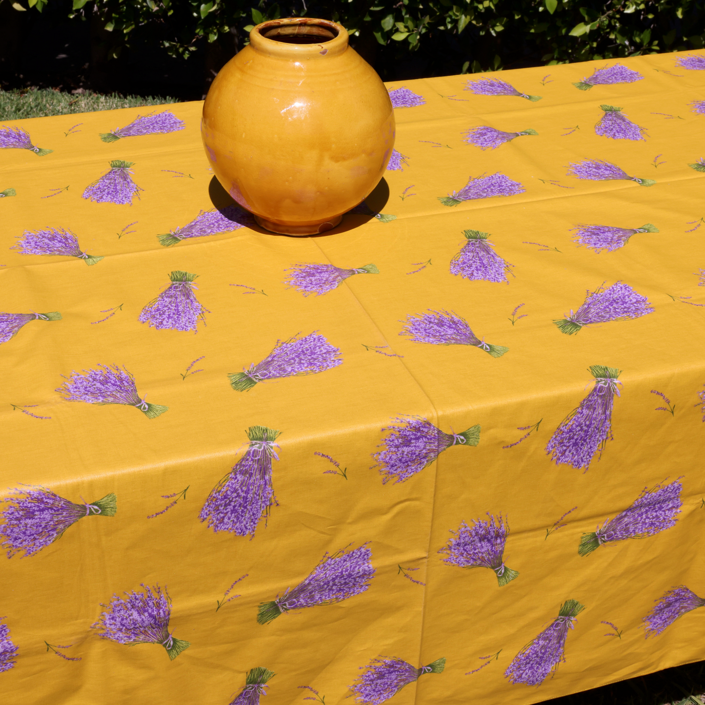 Lavender Sprigs on Yellow Coated