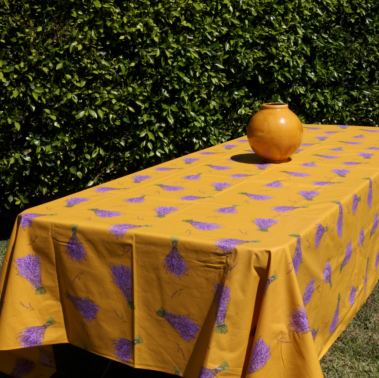Lavender Sprigs on Yellow Coated