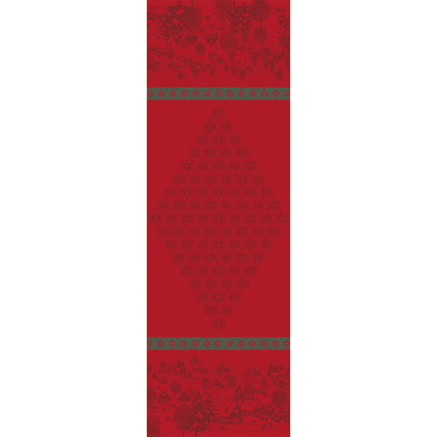 Red Sous Les Étoiles French cotton jacquard table runner 20" x 59"