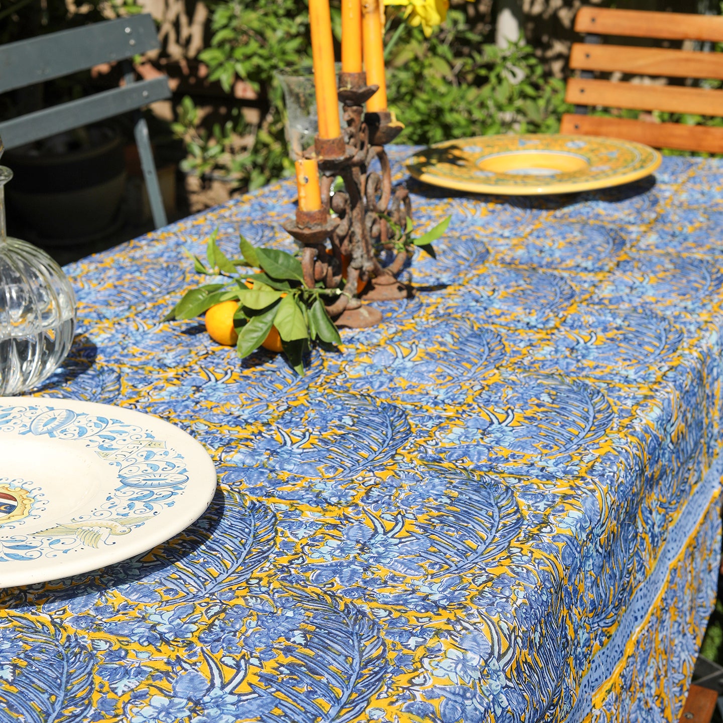 Bougainvilliea Yellow and Blue Organza