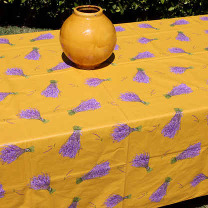 Lavender Sprigs on Yellow Coated