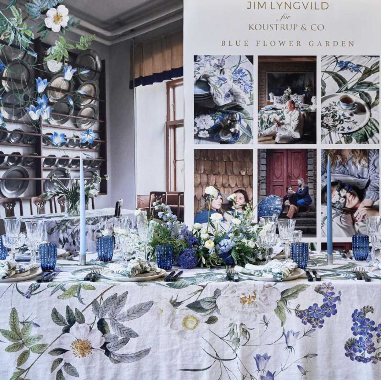 Dining room featuring the Jim Lyngvild for Koustrip & Co. Blue Flower Garden collection.
