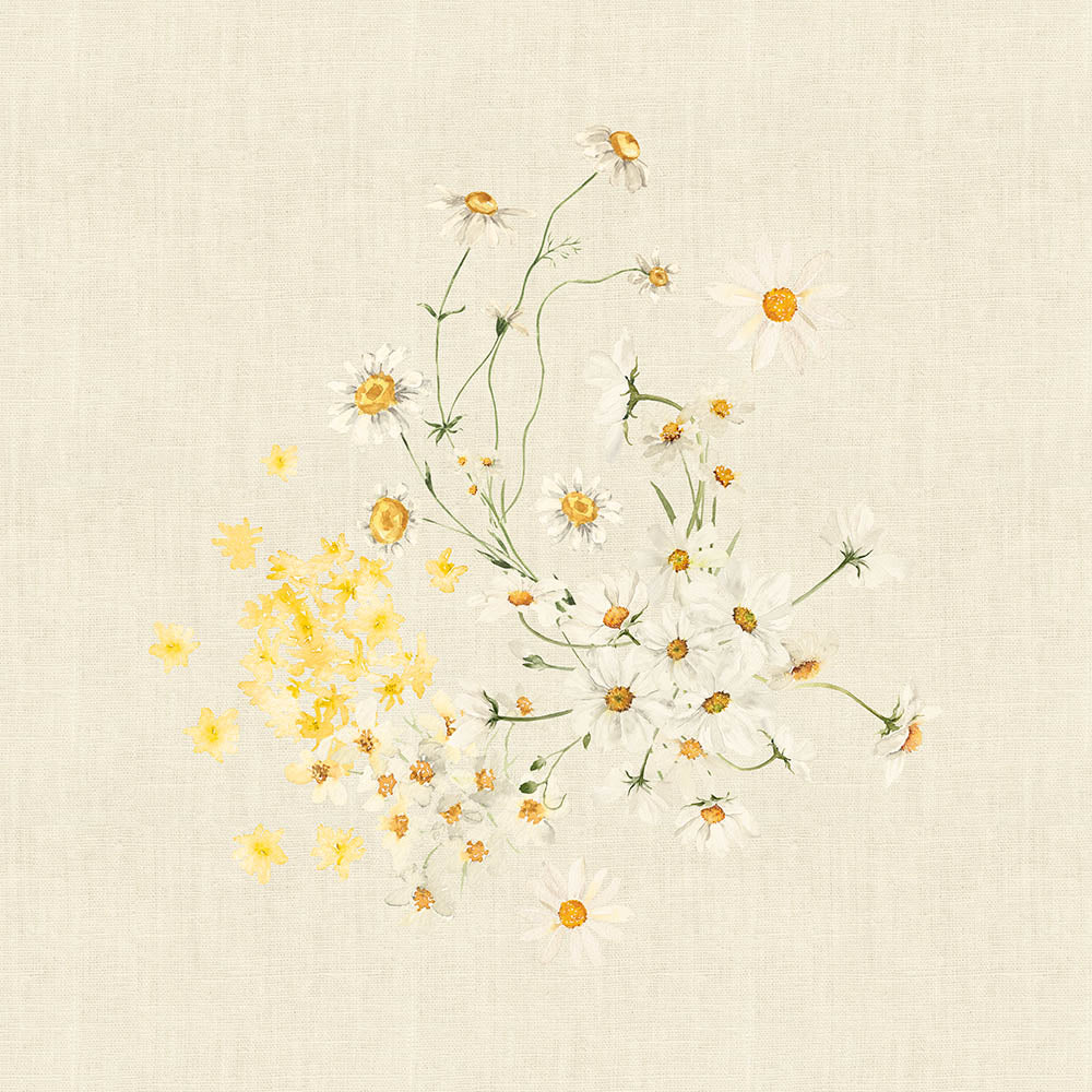 Daisy print chanvre cotton-linen napkins in yellow and cream
