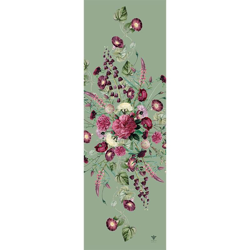 Green Blossom Garden table runner on a green background