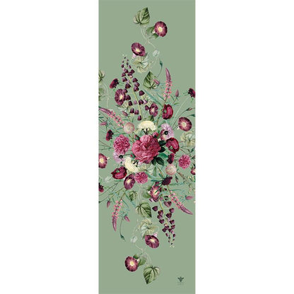 Green Blossom Garden table runner on a green background