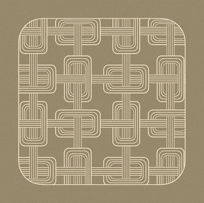 Top-down view of an olive green Hôtel Particulier Jacquard linen napkin with an interlocking art deco geometric link pattern woven in cream.