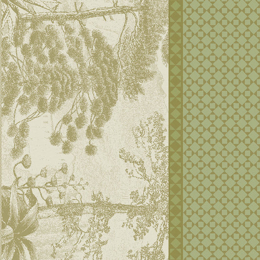 Le Sud Vert Jacquard Napkin in lush green cotton featuring an intricate tree motif and geometric border.