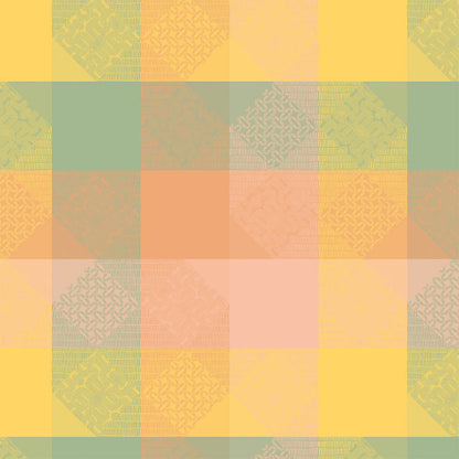 Full view of the Mille Empreintes Pastel Jacquard Tablecloth in pastel cotton featuring geometric and plaid-inspired motifs