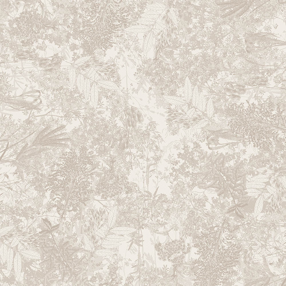 Full view of the Mille Esprit Jardins Chanvre Coated Tablecloth featuring cream botanical floral print on cotton jacquard.