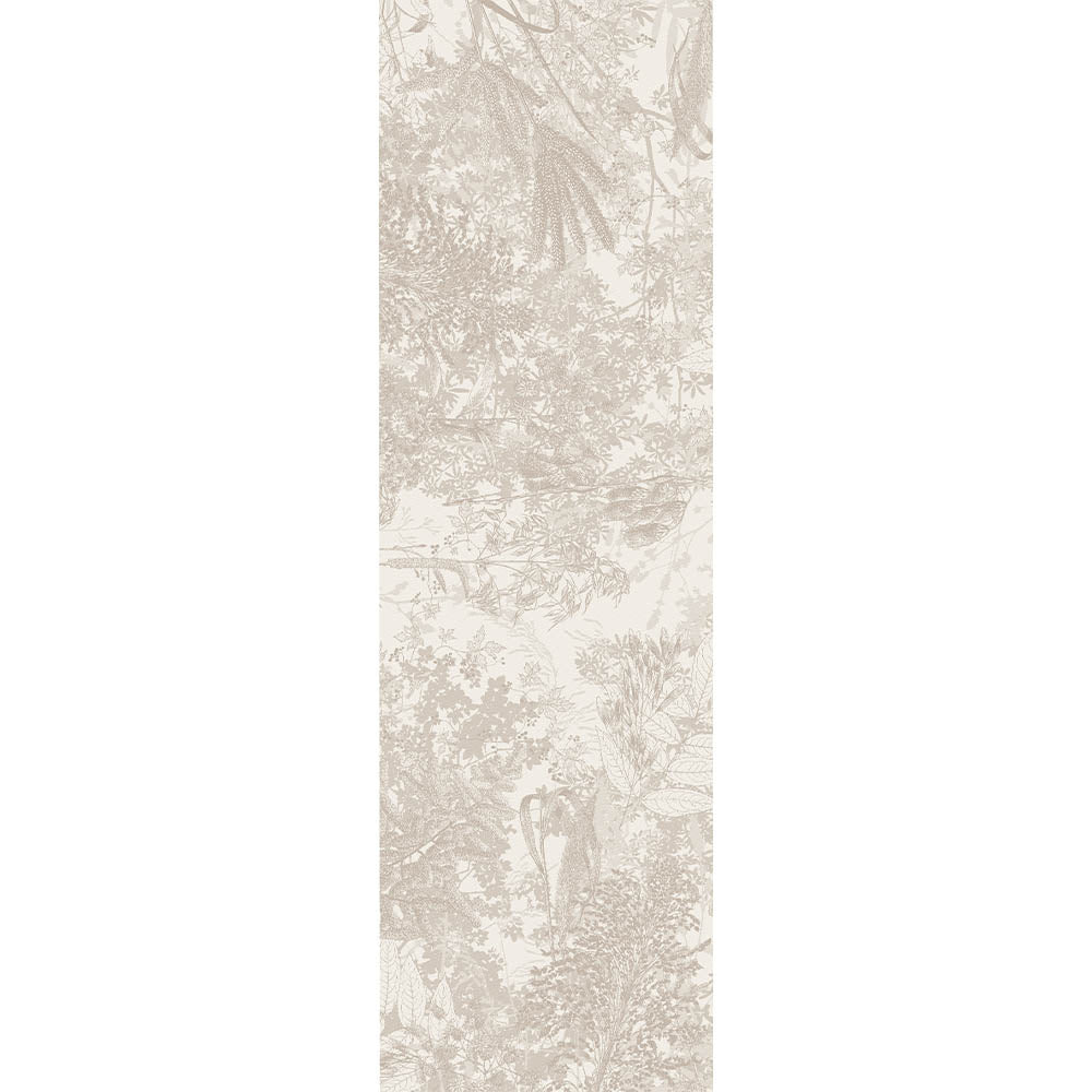Full view of Mille Esprit Jardins Table Runner featuring a cream botanical floral  pattern in cotton jacquard.