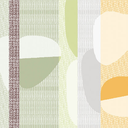 Full view of  the Mille Galets Terre Cuite Napkin, yellow, brown, and green circular pebble motif on cotton jacquard.