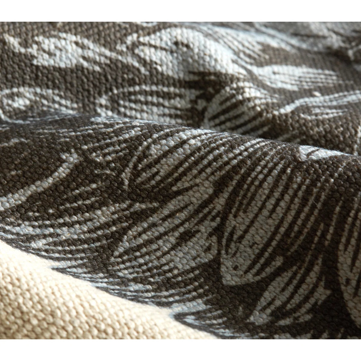 Close-up of textured cotton rug with a mums flower pattern