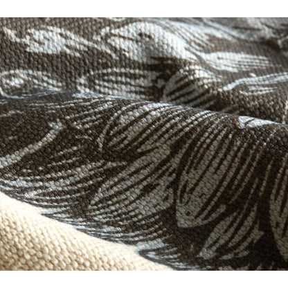 Close-up of textured cotton rug with a mums flower pattern