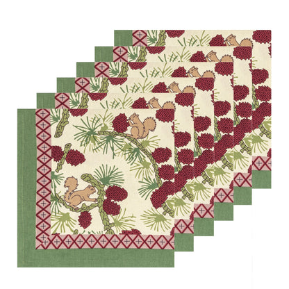 Squirrel & Pinecone Red & Brown Napkin (6 ct)