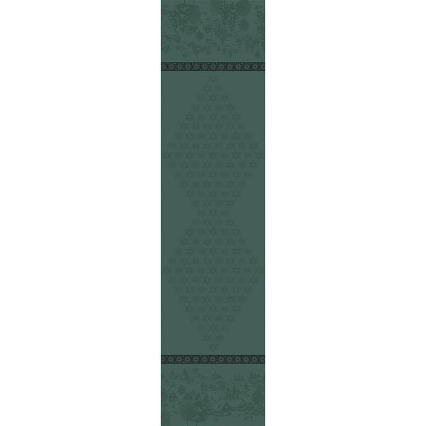 Green Sous Les Étoiles French cotton jacquard table runner 20" x 79"