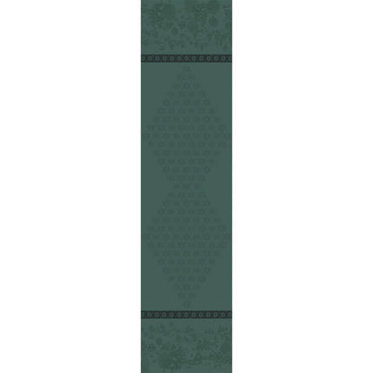 Green Sous Les Étoiles French cotton jacquard table runner 20" x 79"