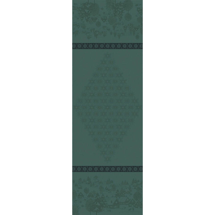 Green Sous Les Étoiles French cotton jacquard table runner 20" x 59"