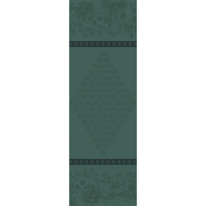 Green Sous Les Étoiles French cotton jacquard table runner 20" x 59"