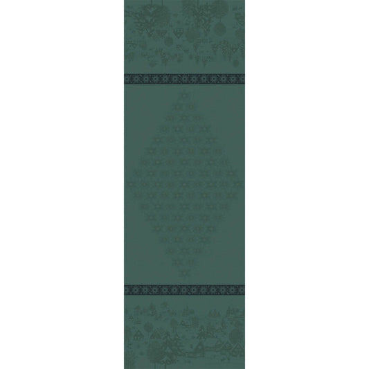 Green Sous Les Étoiles French cotton jacquard table runner 20" x 59"