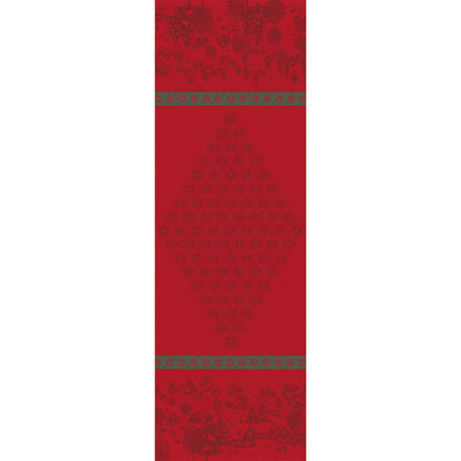 Red Sous Les Étoiles French cotton jacquard table runner 20" x 59"