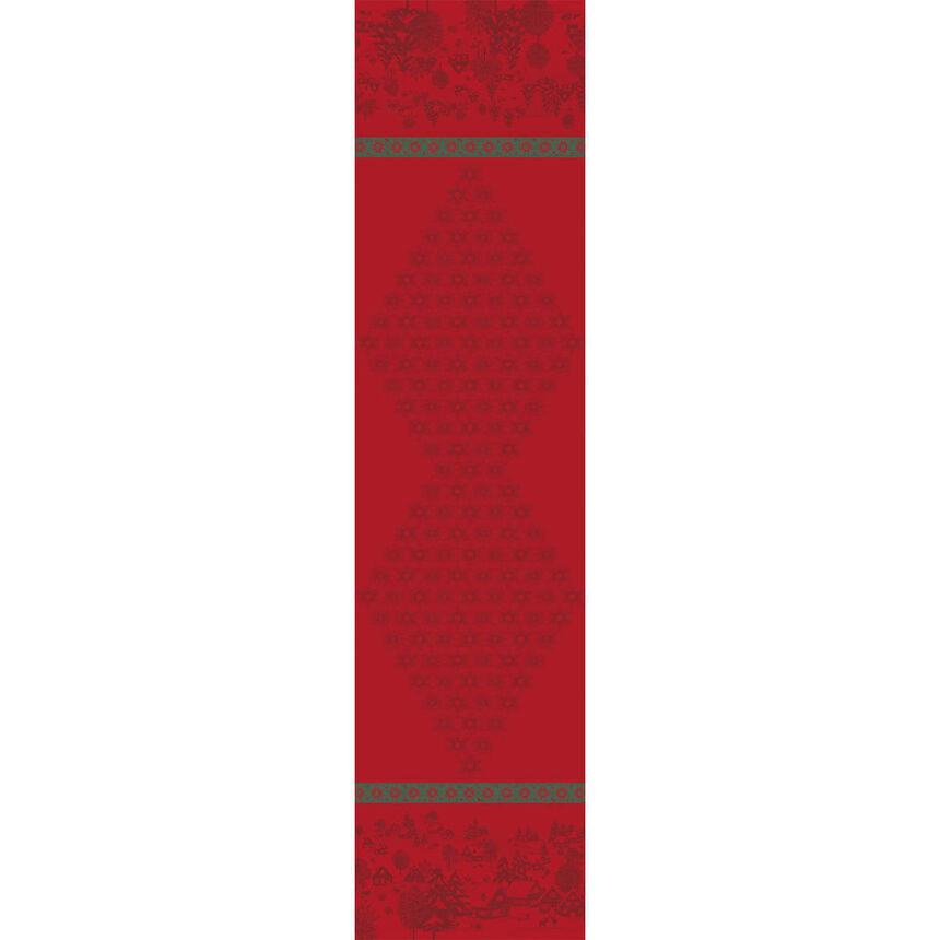 Red Sous Les Étoiles French cotton jacquard table runner 20" x 79"