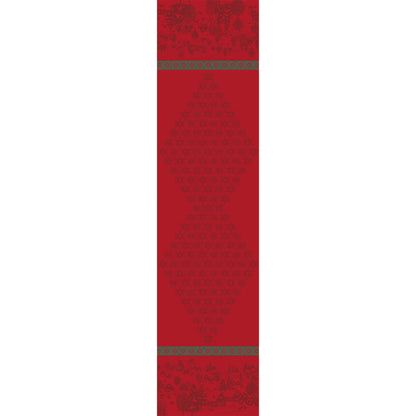 Red Sous Les Étoiles French cotton jacquard table runner 20" x 79"