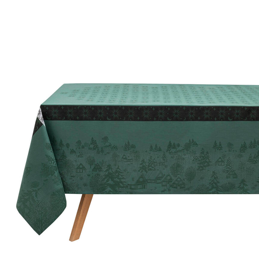 Sous Les Étoiles green cotton jacquard tablecloth