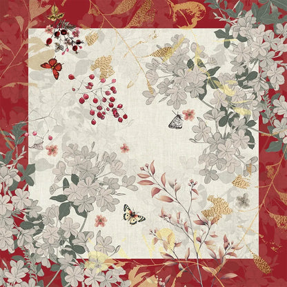 Vintage floral and cranberry printed cotton-linen napkin.